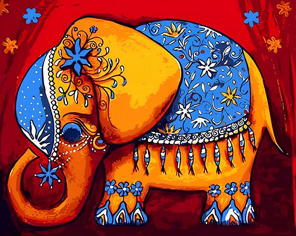 Folk art painted elephant cross stitch kit for beginners