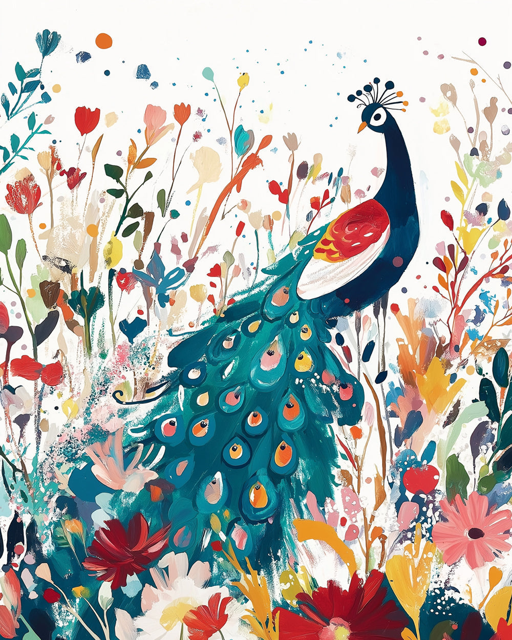 Folk art peacock and wildflowers cross stitch kit for beginners
