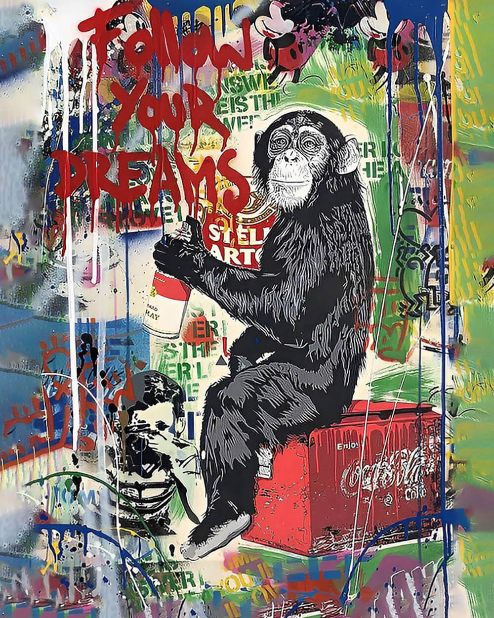 Follow your dreams graffiti chimpanzee cross stitch kit for beginners