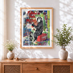 Finished follow your dreams graffiti chimpanzee paint by numbers artwork displayed as home decor