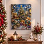 Finished forest animals celebrating christmas pearl diamond painting artwork displayed as holiday home decor