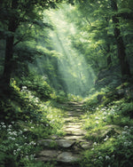 Forest stone path and wildflowers cross stitch kit for beginners