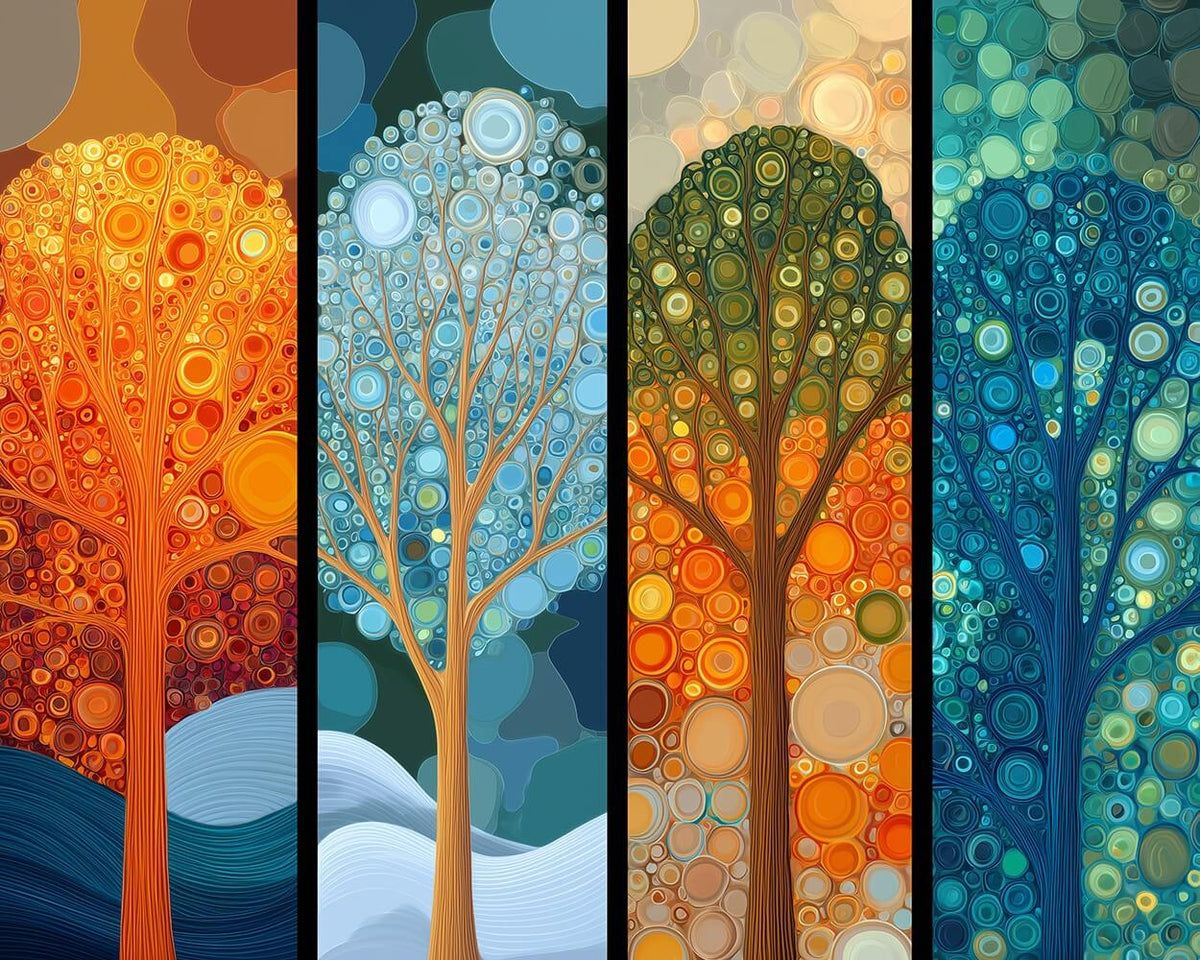 Four seasons abstract trees cross stitch kit for beginners