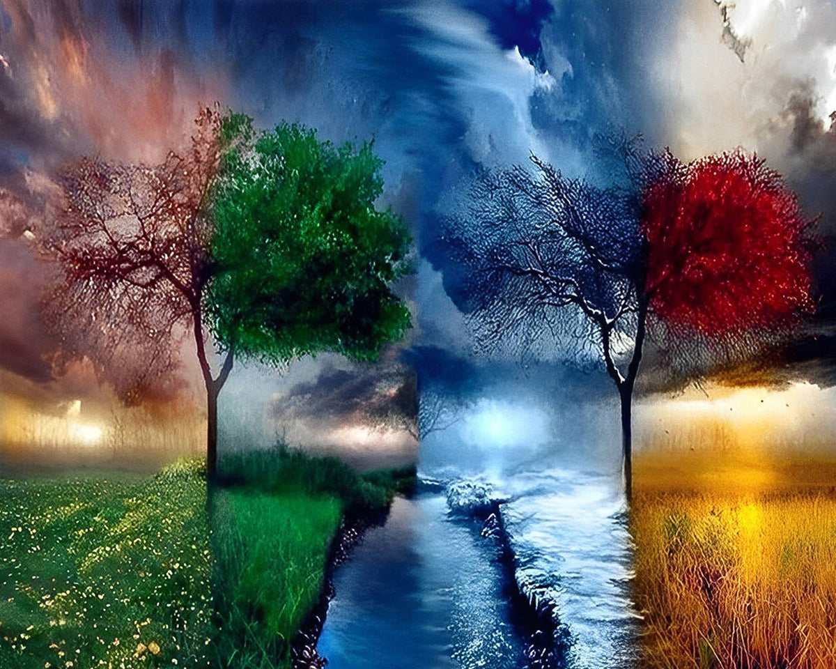 Four seasons tree of life cross stitch kit for beginners