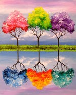 Four seasons trees with reflection cross stitch kit for beginners