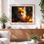 Finished fox by candlelight with autumn fruits paint by numbers artwork displayed as home decor
