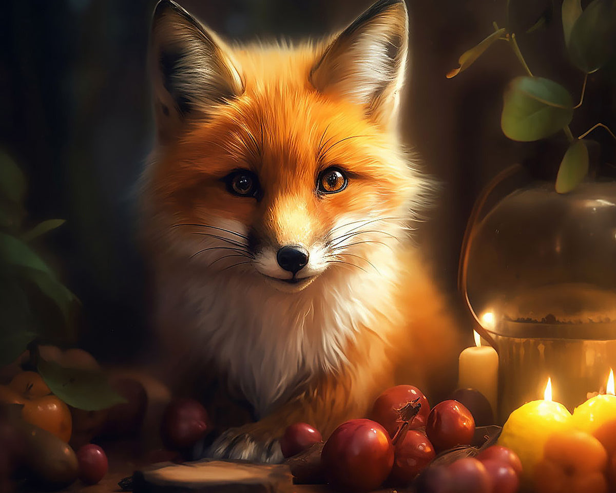 Fox by candlelight with autumn fruits paint by numbers kit for beginners