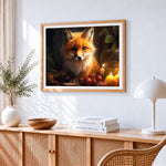 Fox by candlelight with autumn fruits paint by numbers artwork displayed on wall as home decor