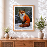 Finished fox in the snow cross stitch artwork displayed