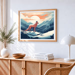 Fox on a snowy mountain at sunset paint by numbers artwork displayed on wall as home decor