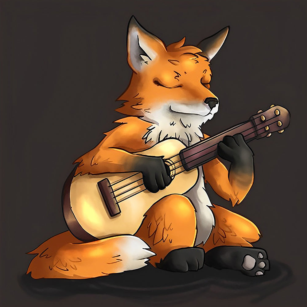 Fox playing a guitar cross stitch kit for beginners