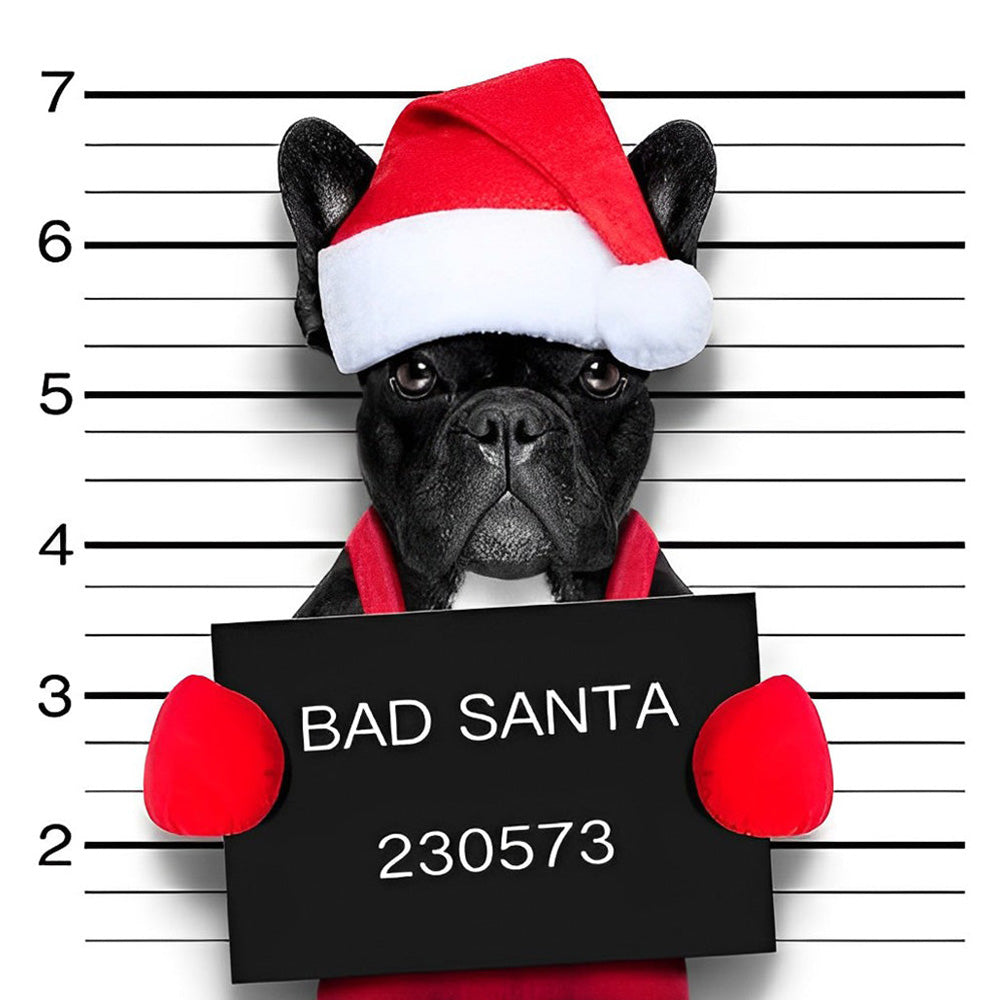 French bulldog "bad santa" mugshot cross stitch kit for beginners
