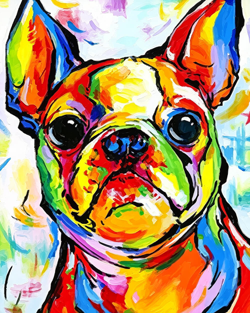 French bulldog in vibrant colours cross stitch kit for beginners