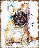 French bulldog in watercolour splash style cross stitch kit for beginners