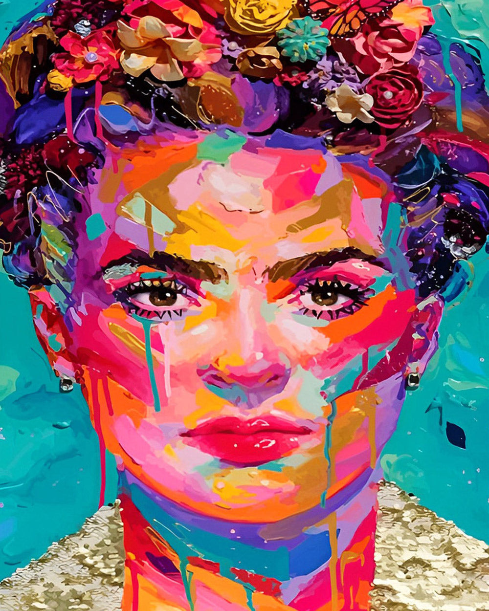 Frida kahlo colourful impasto portrait cross stitch kit for beginners