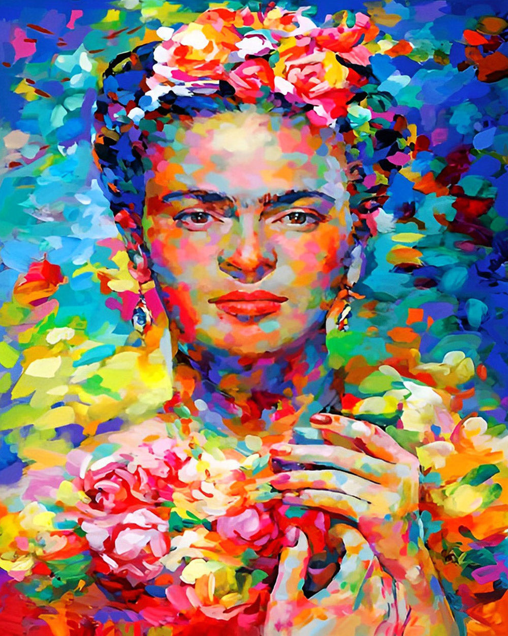 Frida kahlo with flowers cross stitch kit for beginners