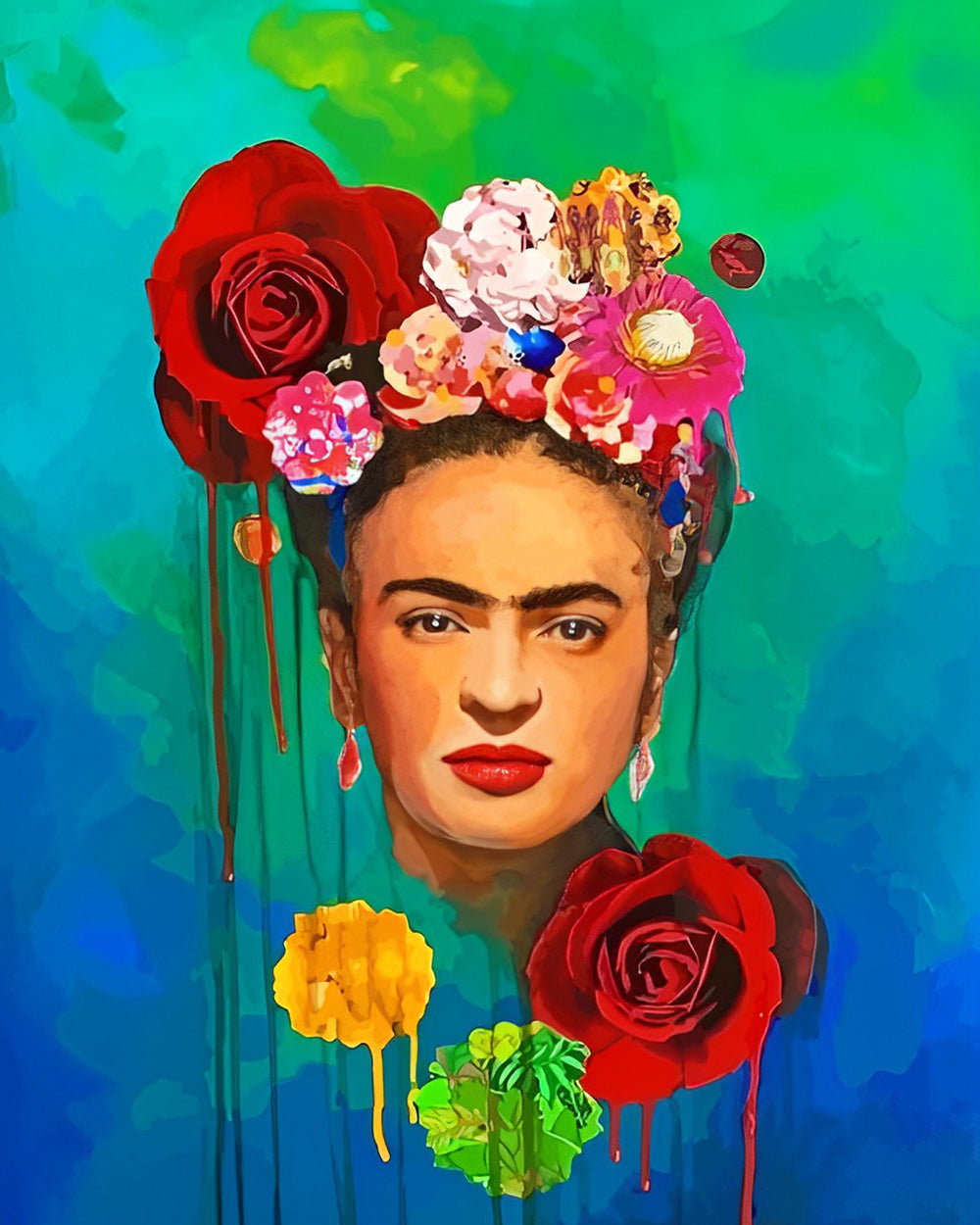 Frida kahlo with red roses paint by numbers kit for beginners