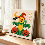Friendly Corn Scarecrow punch needle artwork displayed on a table