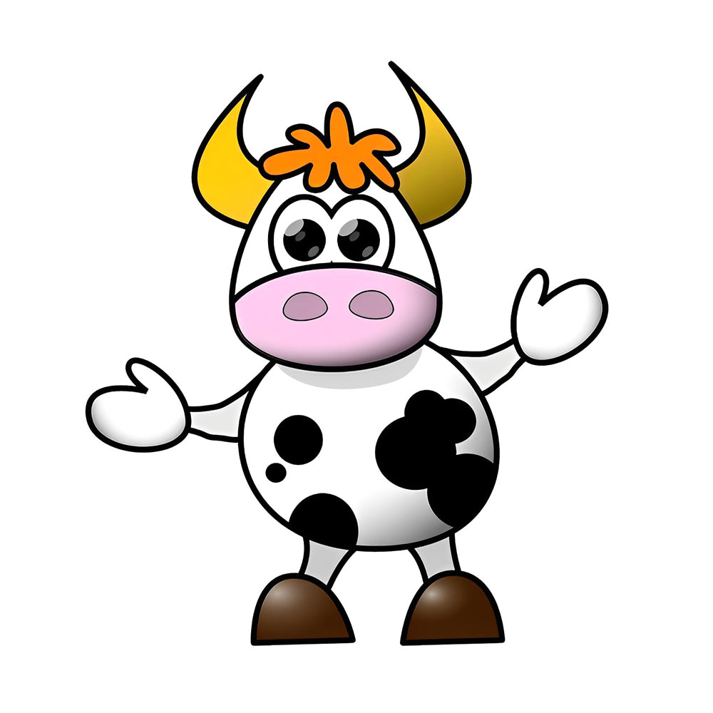 Friendly waving cartoon cow cross stitch kit for beginners