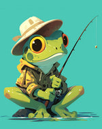 Frog fisherman with hat cross stitch kit for beginners