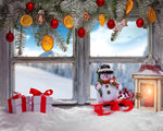 Frosty window sill with snowman and gifts cross stitch kit for beginners