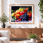 Finished fruit and wine glass paint by numbers artwork displayed as home decor