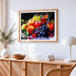 Fruit and wine glass paint by numbers artwork displayed on wall as home decor