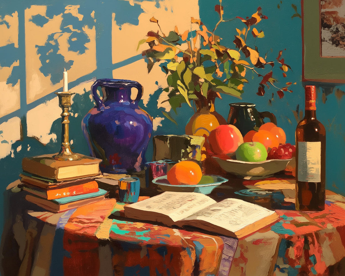 Fruits books and wine paint by numbers kit for beginners