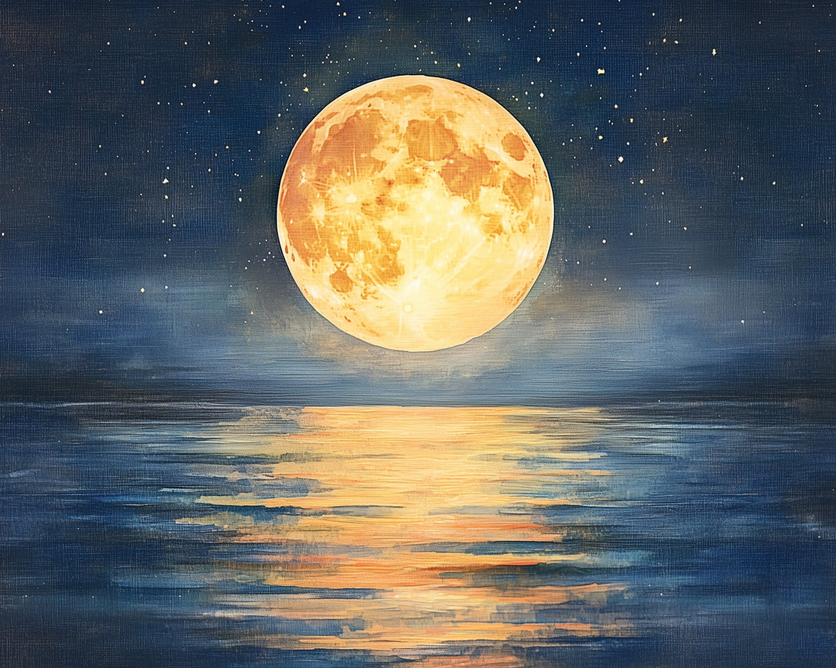 Full moon over calm ocean paint by numbers kit for beginners