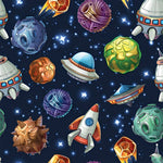 Fun cartoon space rockets and planets cross stitch kit for beginners