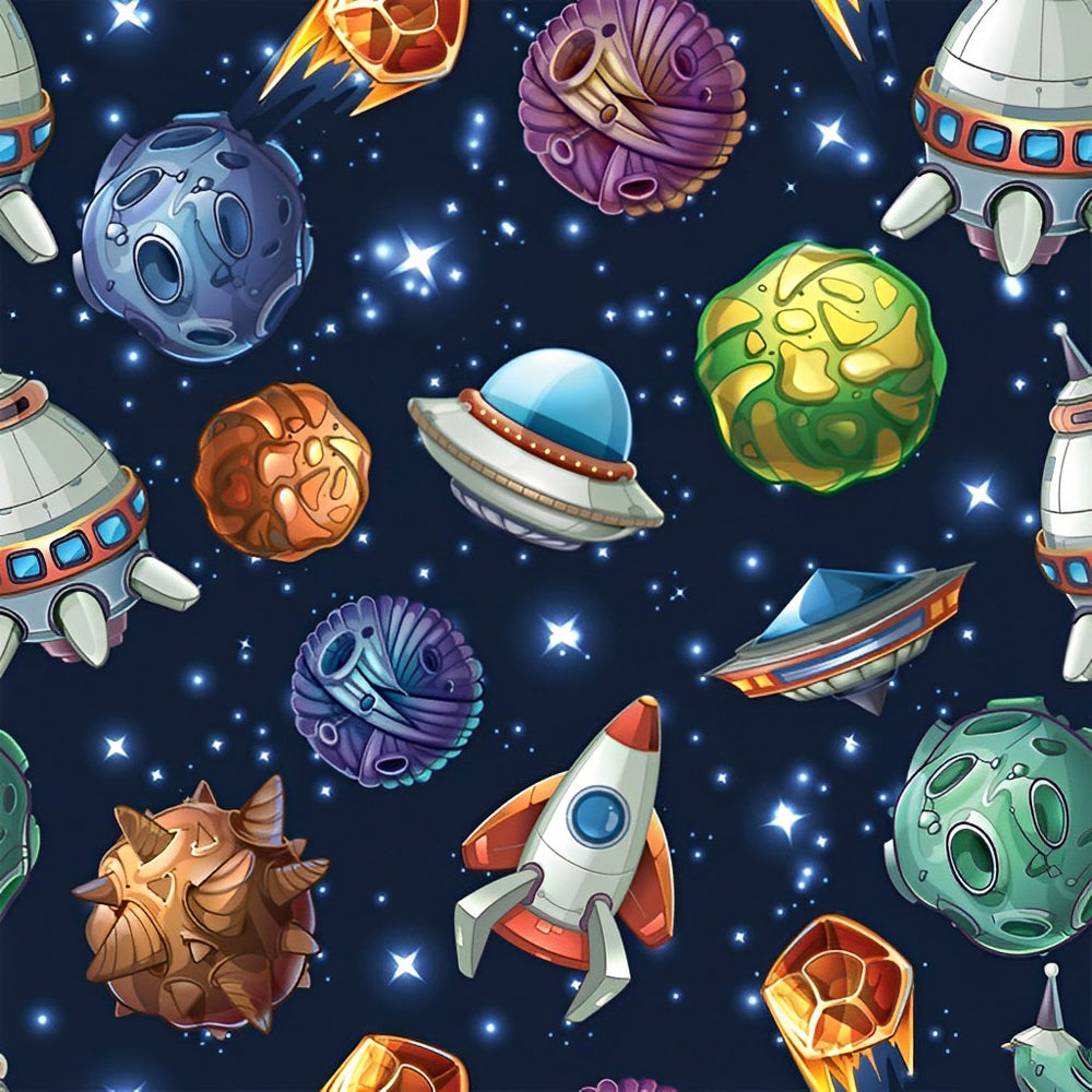 Fun cartoon space rockets and planets cross stitch kit for beginners