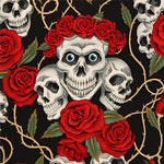 Fun skulls and red roses cross stitch kit for beginners