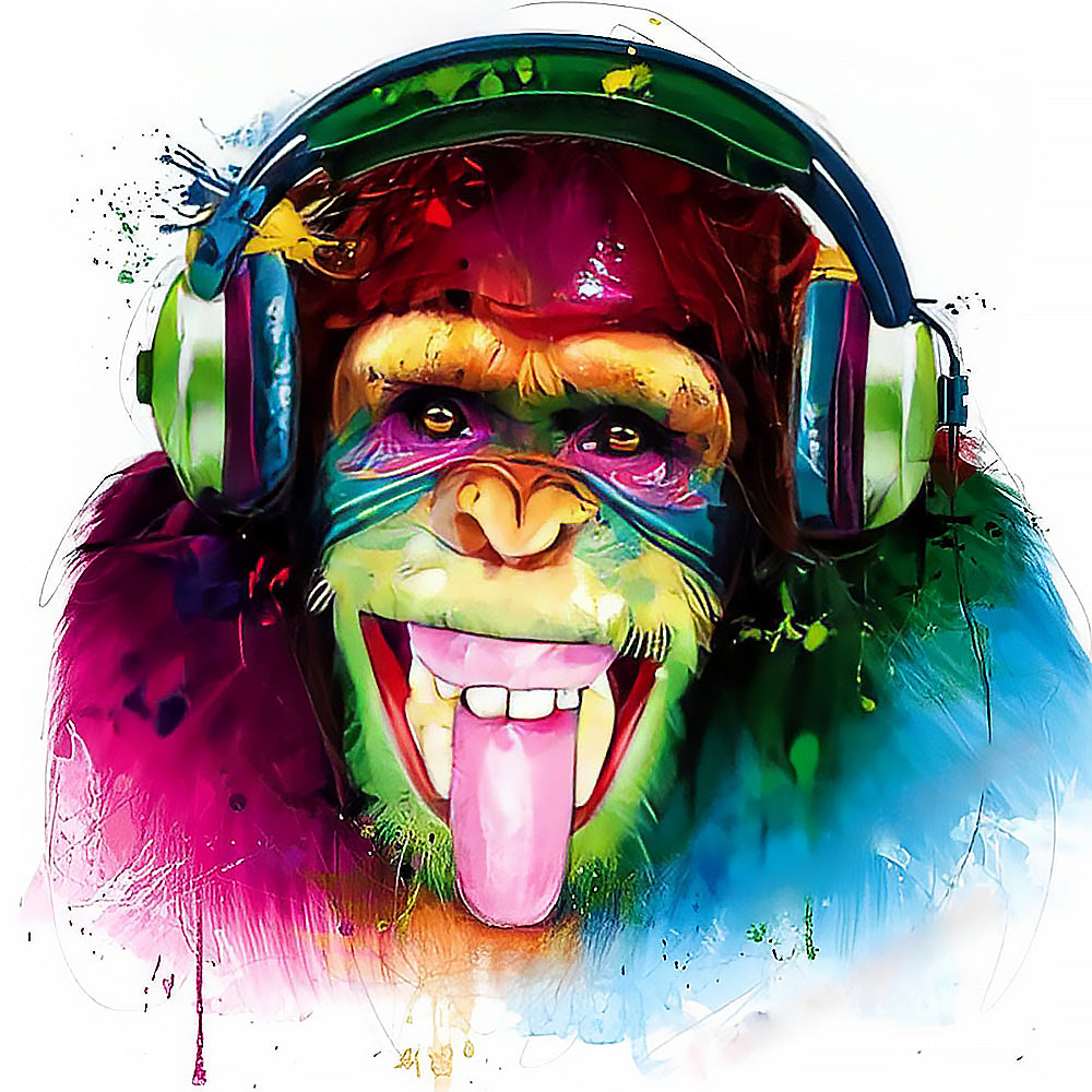 Funky chimpanzee with tongue out cross stitch kit for beginners