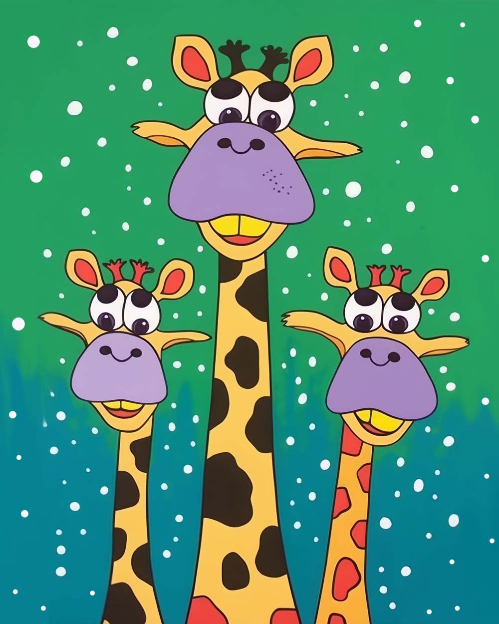 Funny cartoon giraffes in the snow cross stitch kit for beginners