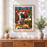 Finished funny cats and dog with cookies cross stitch artwork displayed