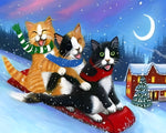 Funny cats sledging in the snow paint by numbers kit for beginners