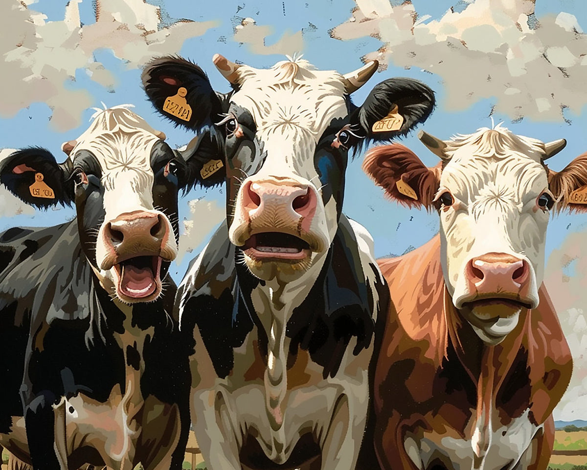 Funny curious cows paint by numbers kit for beginners
