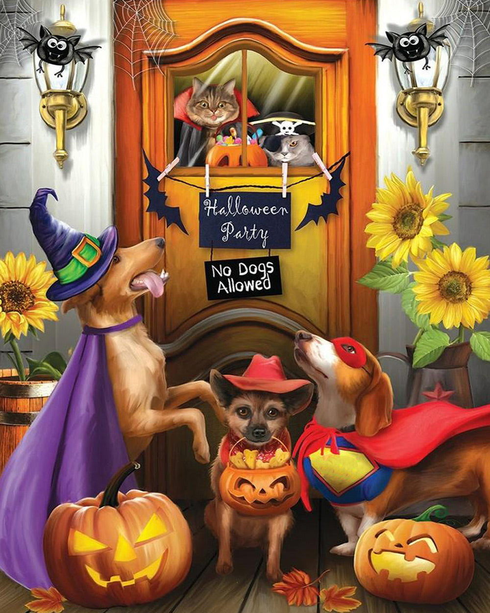 Funny dogs halloween party cross stitch kit for beginners