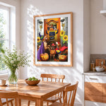 Funny dogs halloween party cross stitch artwork displayed on wall as home decor