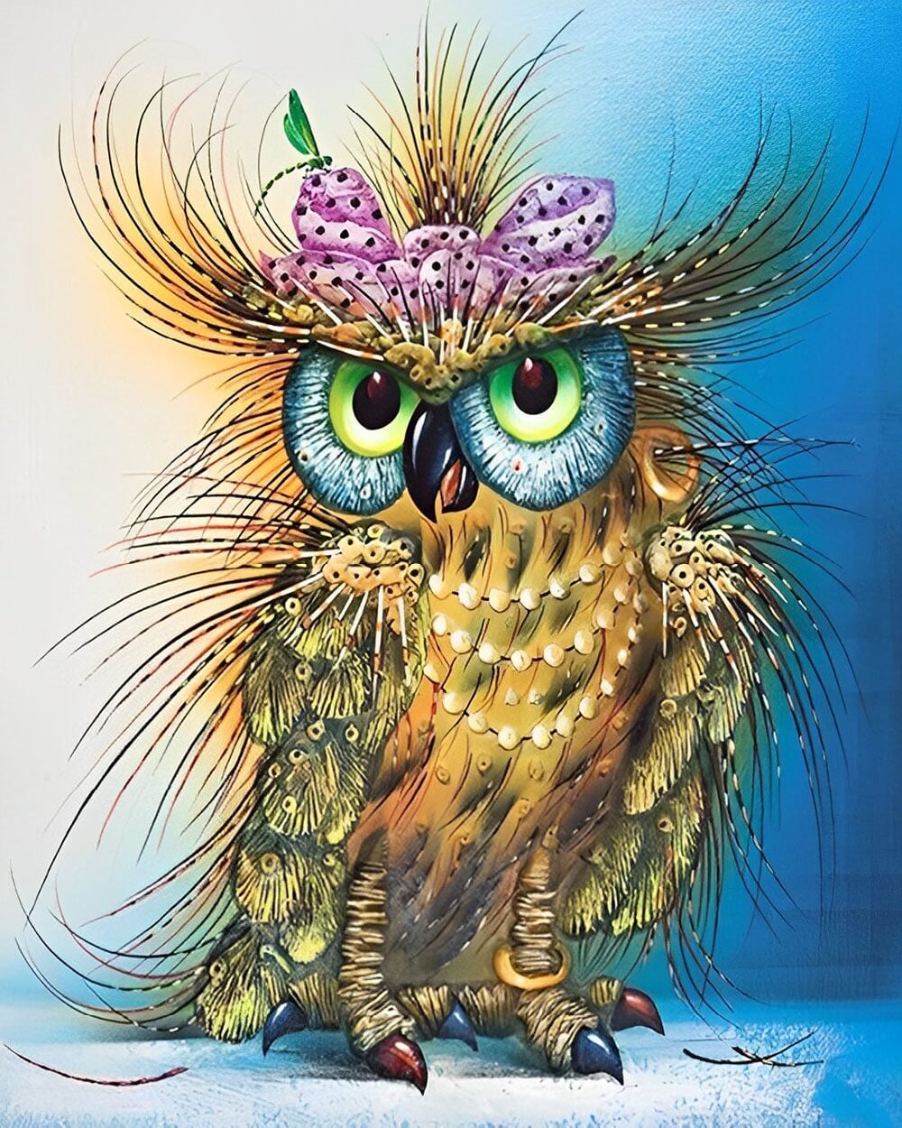 Funny fluffy owl cross stitch kit for beginners