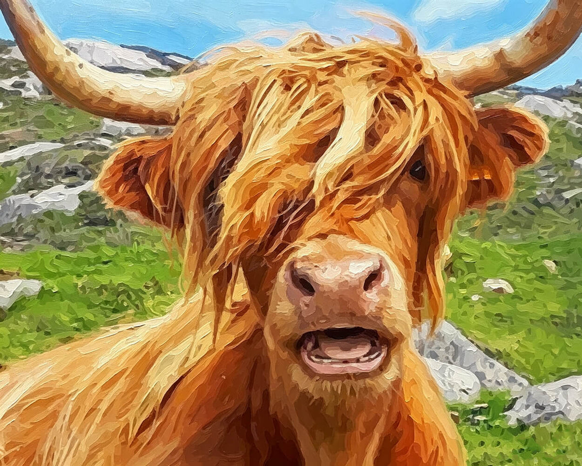 Funny highland cow portrait cross stitch kit for beginners