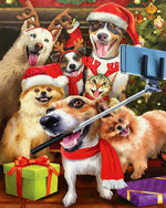 Funny pets taking a selfie with christmas antlers cross stitch kit for beginners