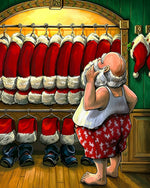 Funny santa choosing outfit in wardrobe cross stitch kit for beginners