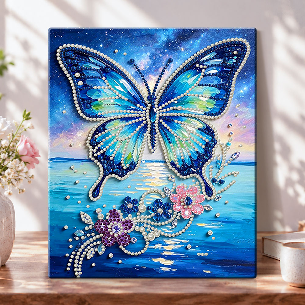 Galaxy butterfly over sea pearl diamond painting kit for beginners