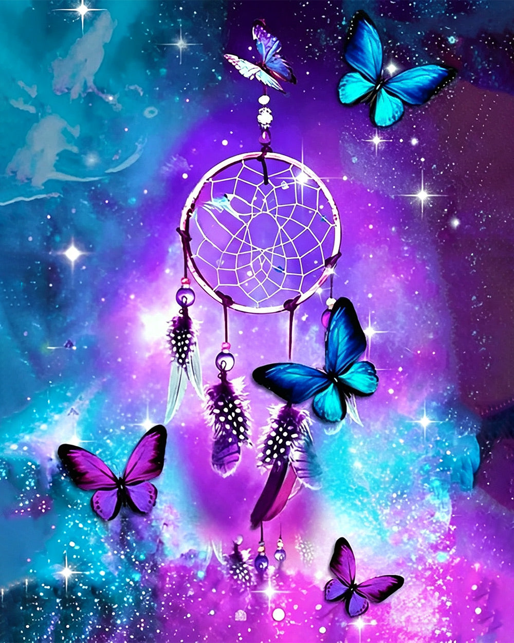 Galaxy dreamcatcher with butterflies cross stitch kit for beginners