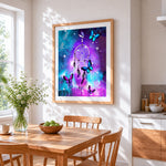 Galaxy dreamcatcher with butterflies cross stitch artwork displayed on wall as home decor