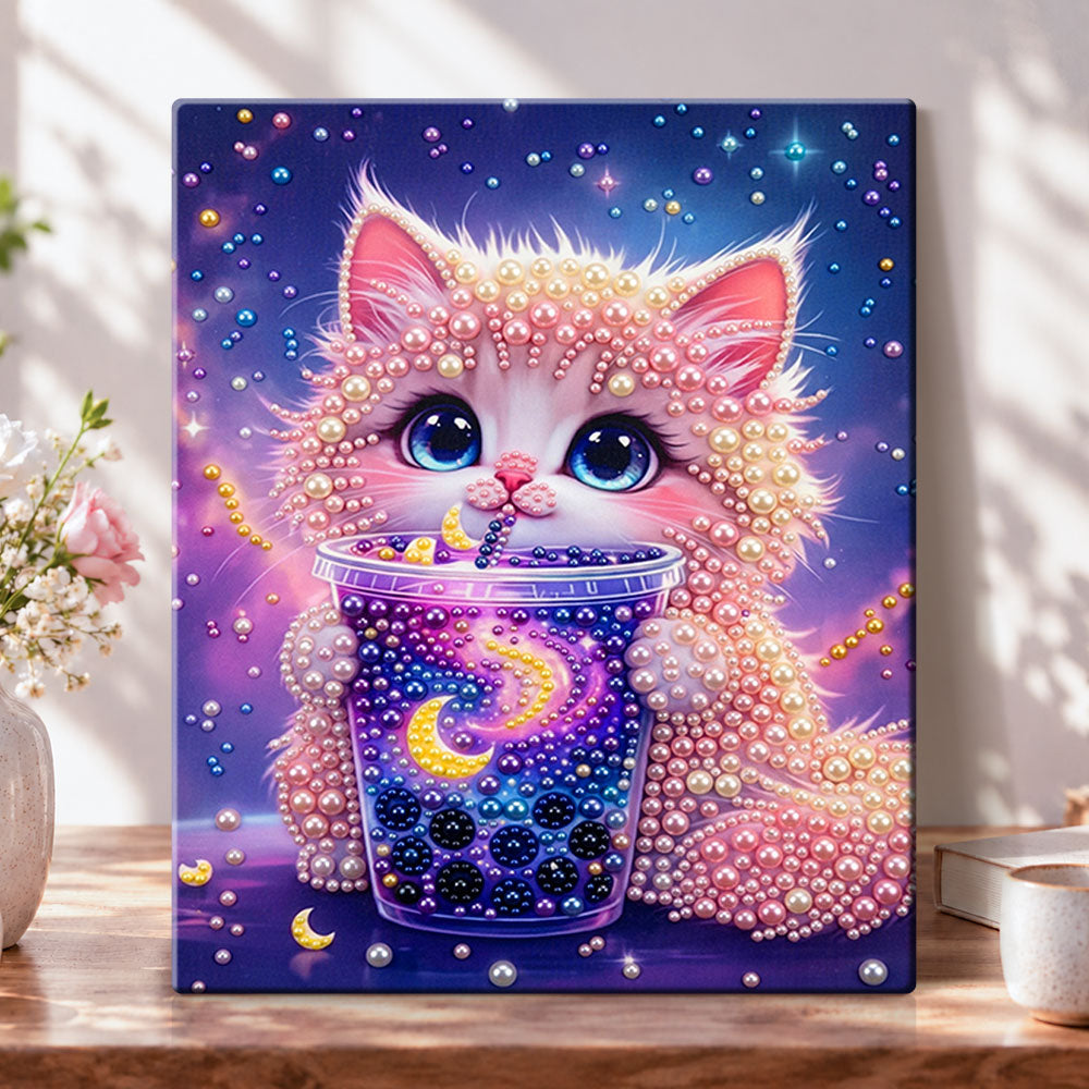 Galaxy kitten drink pearl diamond painting kit for beginners