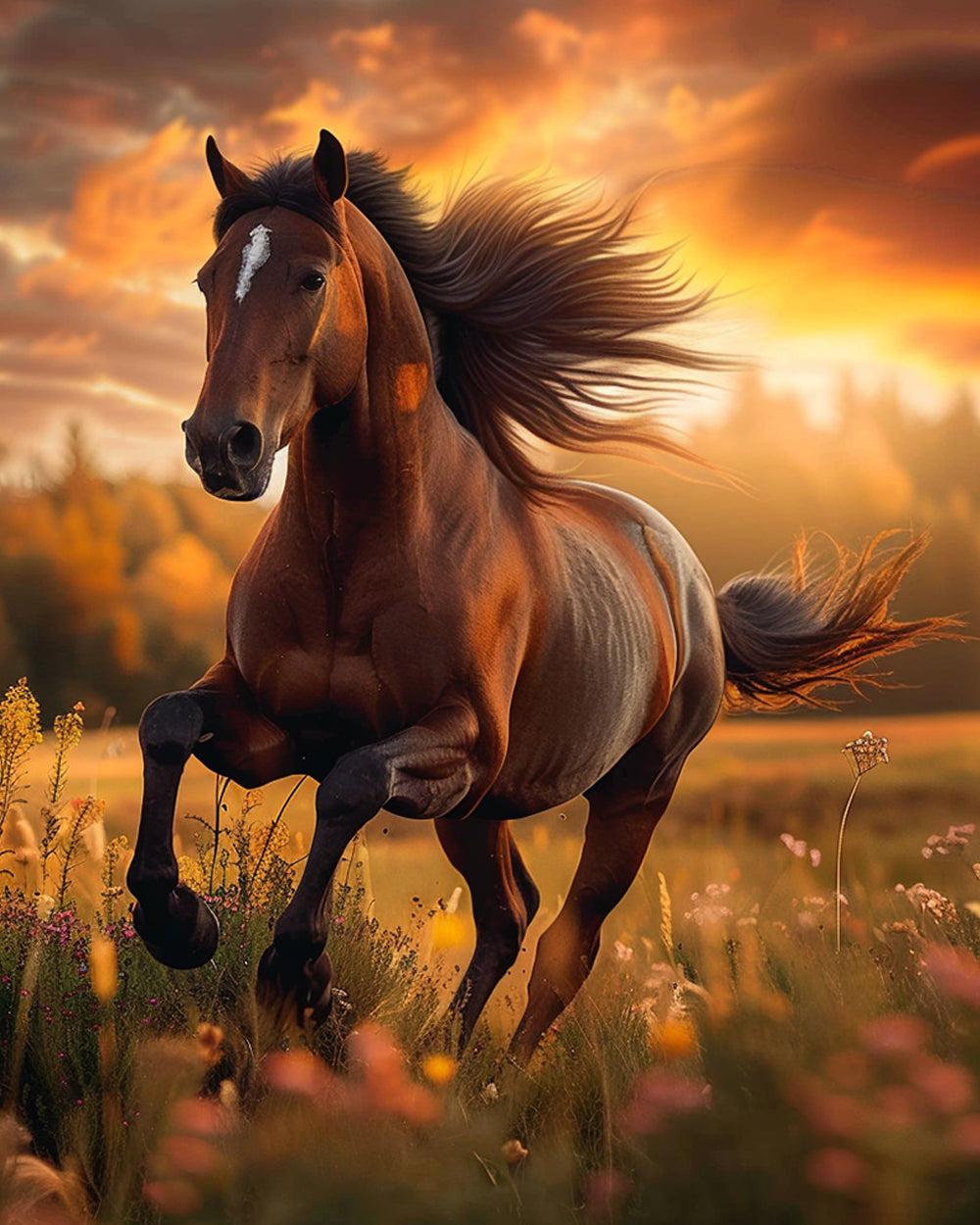Galloping horse at sunset cross stitch kit for beginners