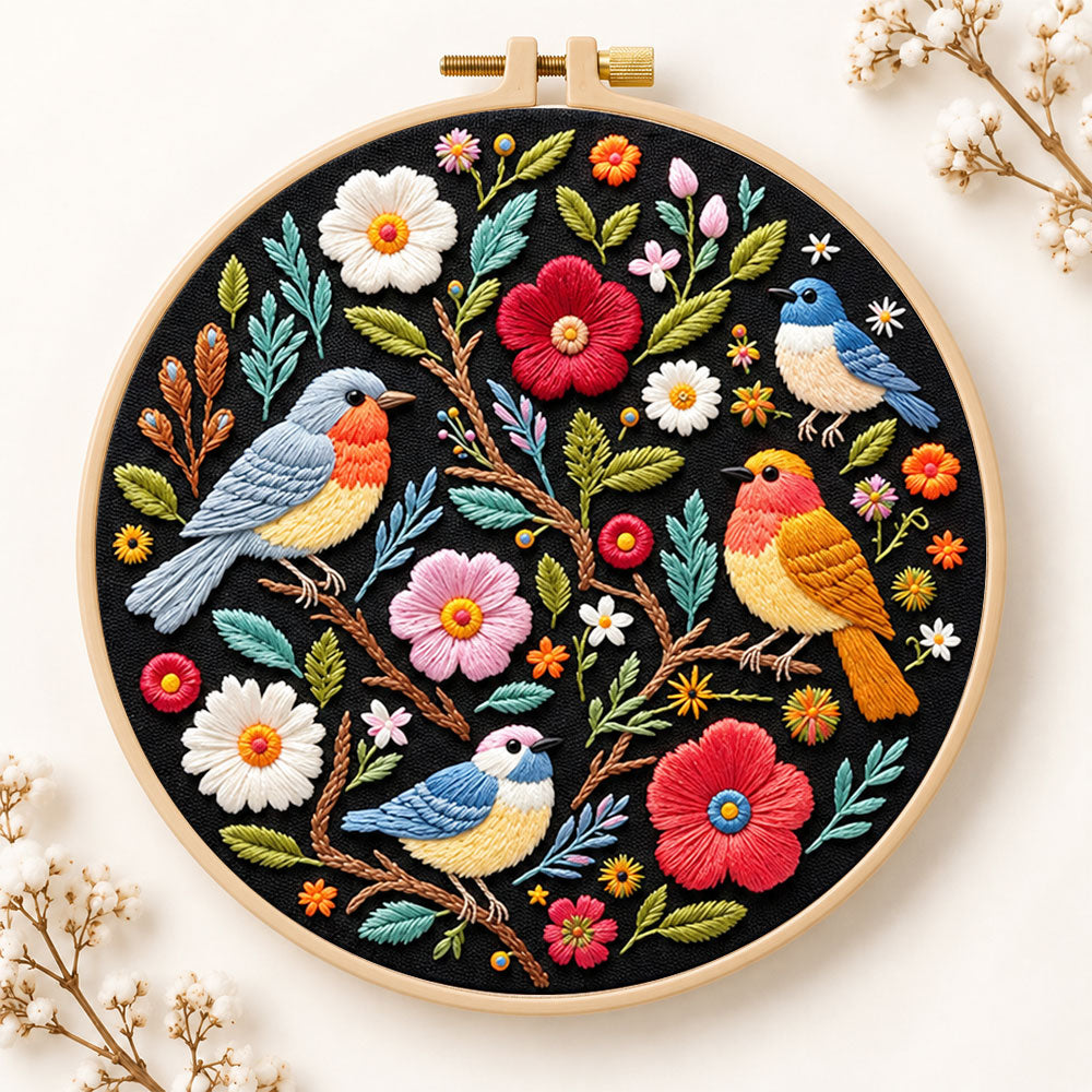 Garden birds and blossoms embroidery kit