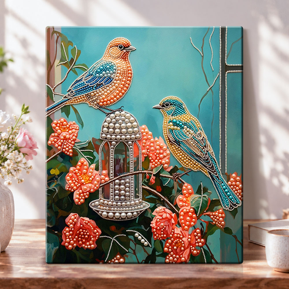 Garden birds serenity pearl diamond painting kit for beginners